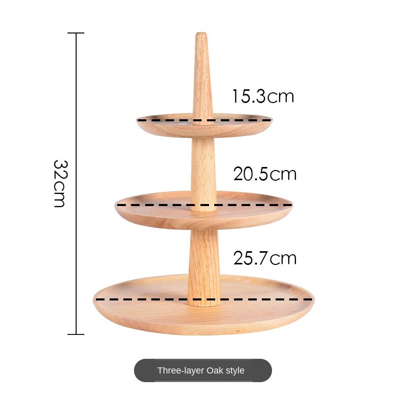 Hout Taart Plaat Snack Opslag Trayserving Platter Drie-Layer Plaat Hotel Buffet Multilayer Fruit Snacks Plaat Effen Fruit Plank: 3 Layers Oak