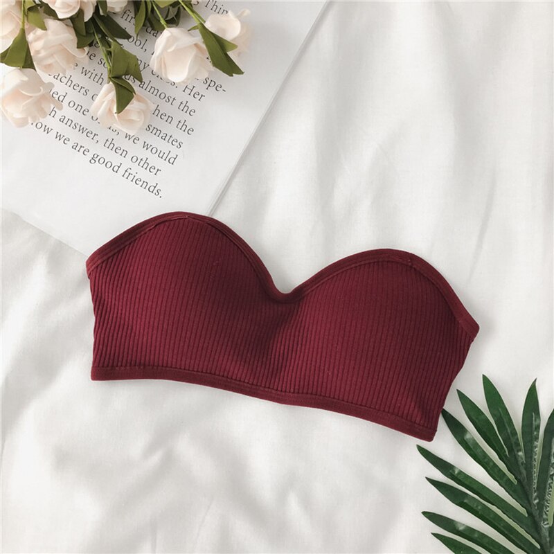 Women Bras Thread Beauty Back Tube Tops Girls Underwear Solid Color Strapless Tube Top Anti-light Female Underwear Bra