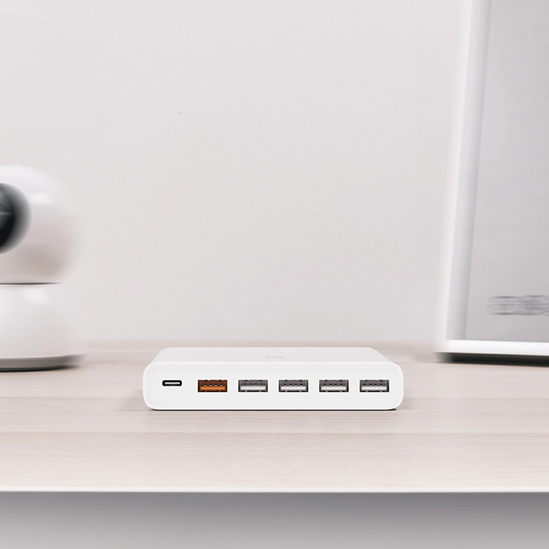 Original XIAOMI Fast Charger QC3.0 Mobile Smart Device 110-240V 60W 5 USB 1 Type-C Port QC 3.0 USB-C Output for iPhone, iPad