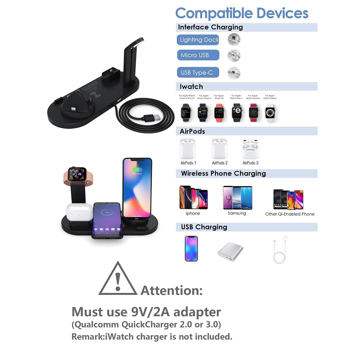 5 in 1 draadloze oplader stand pad voor iPhone 16 15 14 13 12 X Apple Watch Airpods bureautelefoon opladers snel opladen dockstation