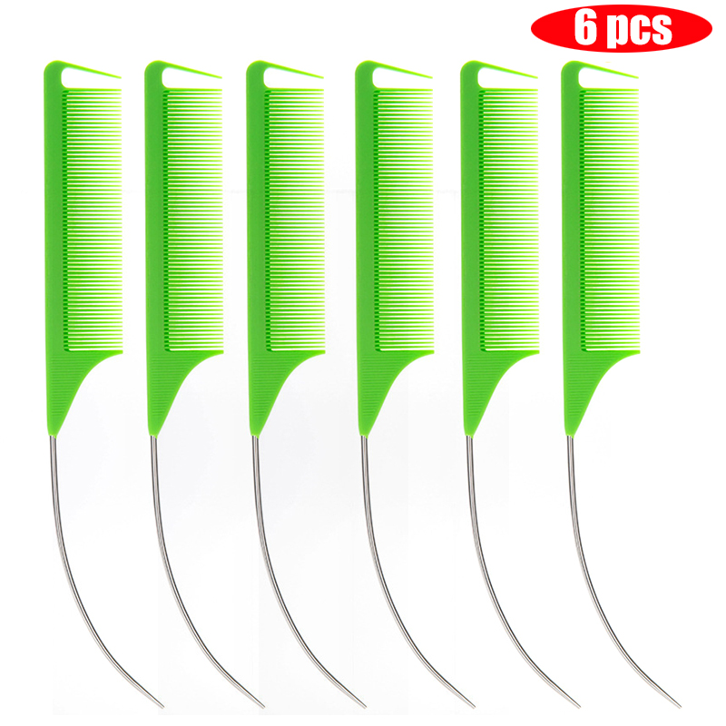 Peine de cola curvada puntiaguda para estilismo del cabello, Color caramelo , para partición de peluca, tinte para el cabello trenzado y herramienta para el cabello, 6 uds.: Rosa