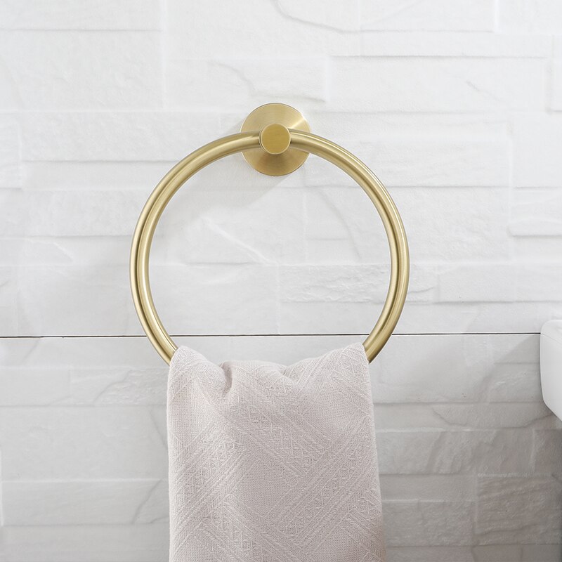 Børstet guld rund håndklædering enkelt håndklædestang toilet køkkenpapirholder morgenkåbe håndklæde knager til badeværelsestilbehør sæt: Håndklæde ring