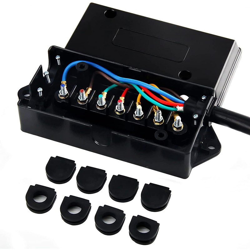 7 Way Plug Inline Trailer Cord &amp; 7 Gang Junction Box, 6 Feet Connector Cable Wiring Harness For RV Trailer Truck Camper