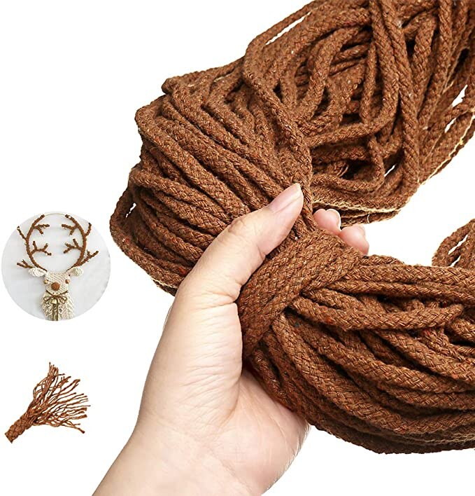 Cordão trançado de algodão para macrame, 5mm x 100m, diy, artesanato, tecido, acessórios têxteis para casa, presente, bege cáqui: Brown