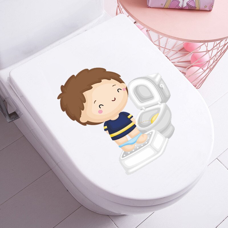 Cartoon Schattige Kleine Jongen Naar Het Toilet Gaan Kwekerij Wc Stickers Home Decoratie Muurstickers Zelfklevende