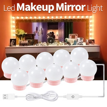 Led makeup spejl lys led hollywood lys 2 6 10 14 pære 12v eu os stik dæmpbar berørings kontrol diy belysning til toiletbord