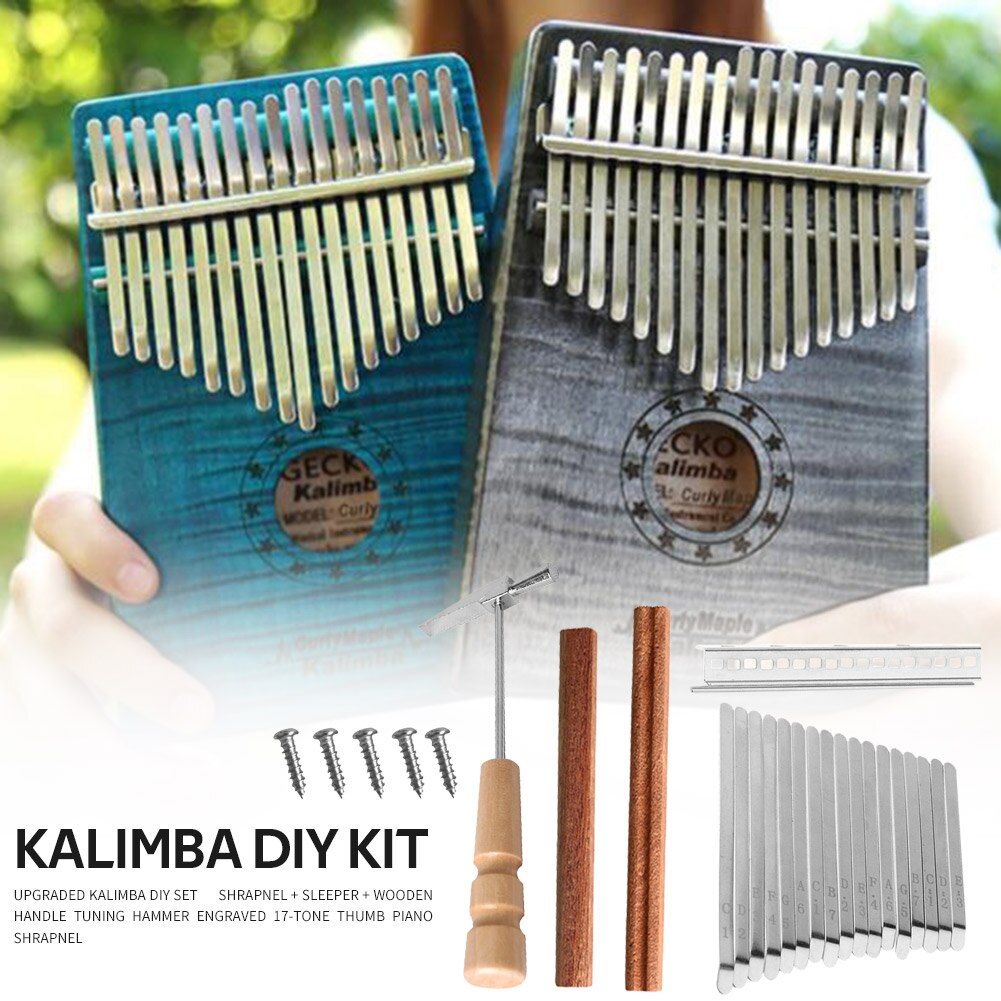 17 Keys Kalimba DIY Replacement Parts with Keys Bridge Tuning Hammer Kit Scale Identification