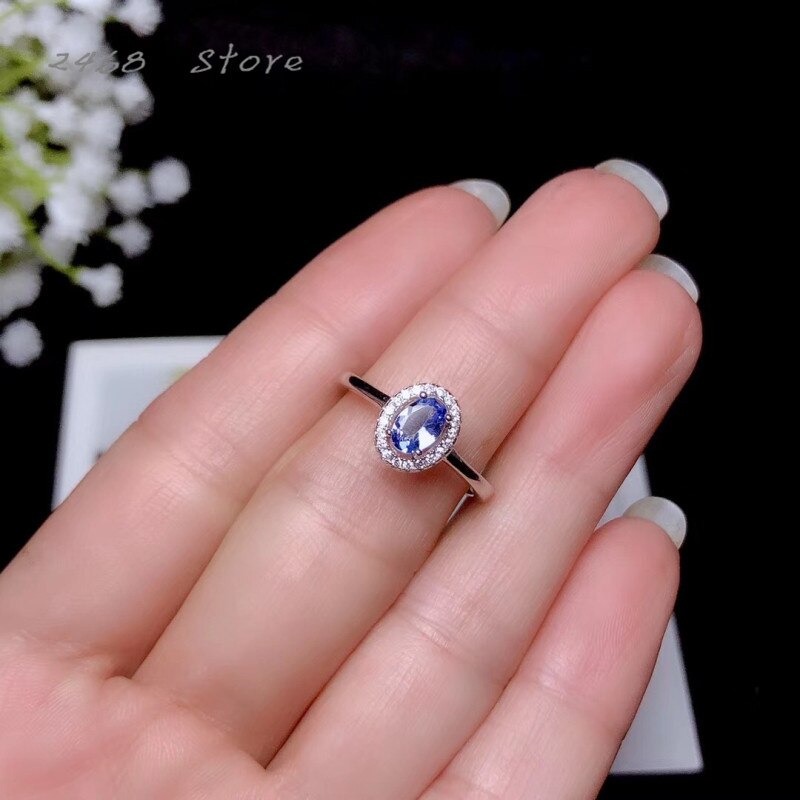 natural tanzanite ring, 925 silver inlaid natural tanzanite women's ring, simple, small and cute