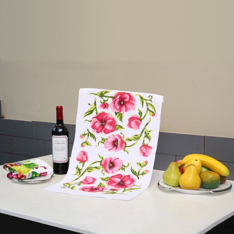 5 pçs/set chá towel absorvente lavagem towel cozinha pano de microfibra de limpeza pano de lavagem de fibra reativa impressão towel towel