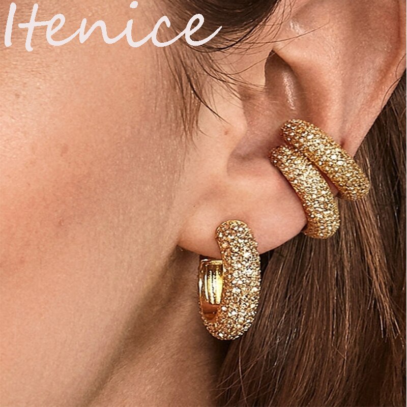 Itenice Bohemia C Crystal Earrings Ear Cuff For Women Stackable C Shaped Rhinestone Ear cuffs Clip on Earring Gold Jewelry