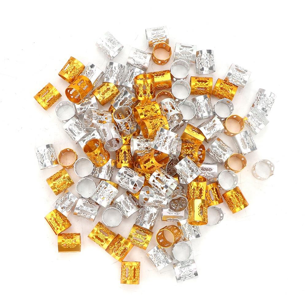 100Pcs Zilveren Gouden Haar Kralen Voor Dreadlocks Vlecht Kralen Ringen Manchetten Haar Decoratie Accessoires: A