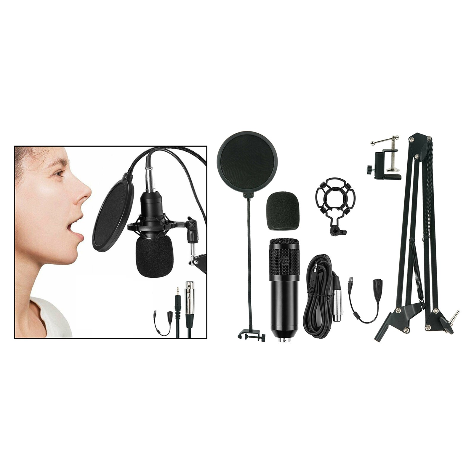 Broadcasting Studio Recording Condenser Microphone Kit PC Cardioid Mic with Arm