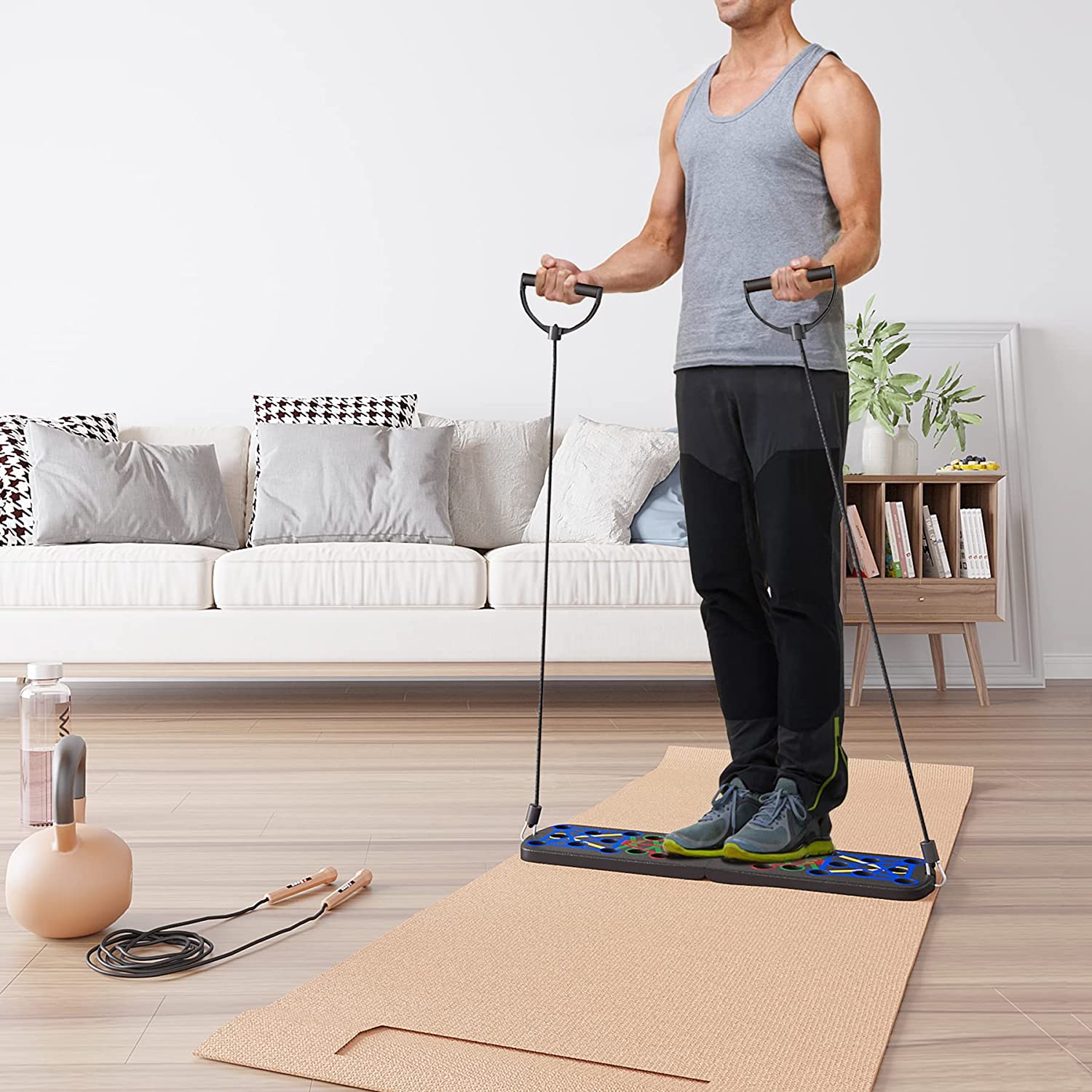 Multi-Function Push Up Board System W/ Pull Rope Foldable Push Up Rack for Home Gym Fitness Muscle Core Strength Training Stand