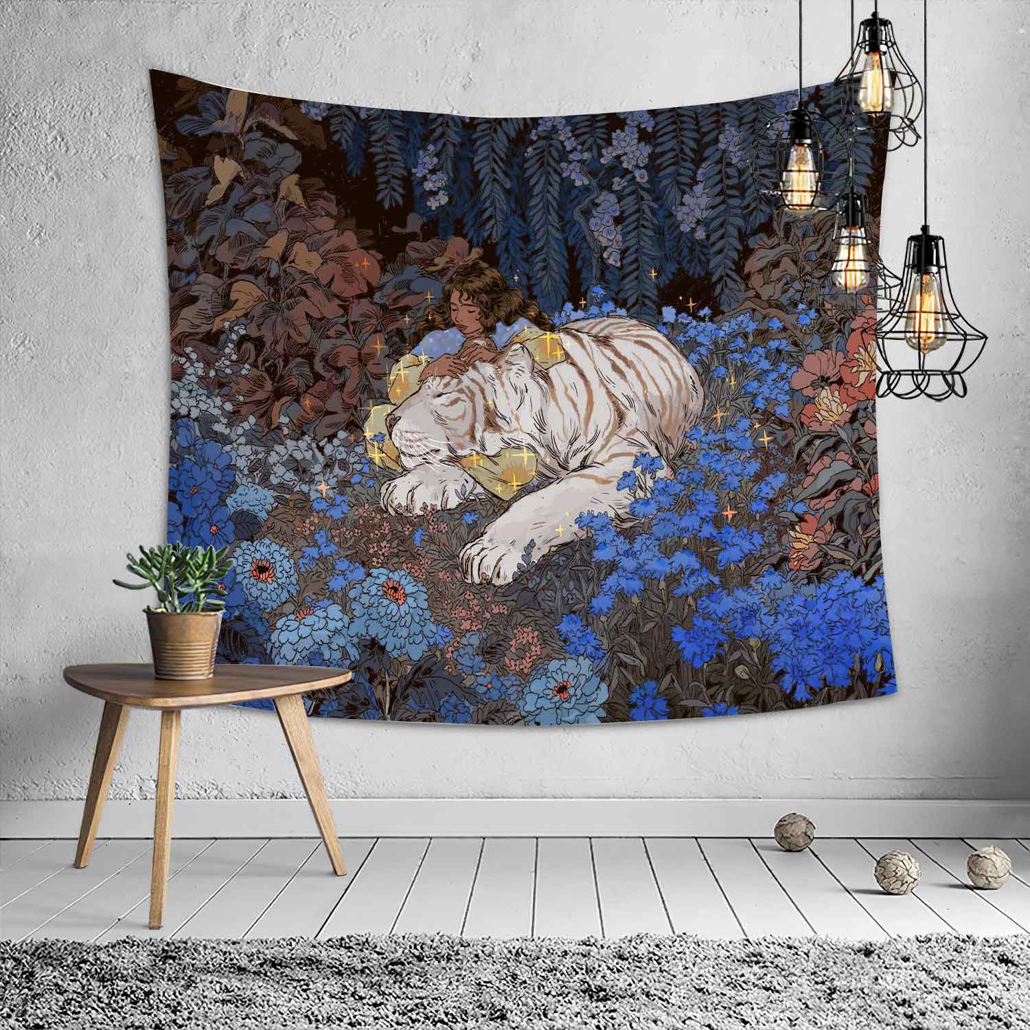 Tapestry Wall Hanging Mysterious Forest Flower Jungle Animal Moon Ocean Landscape Tapestry for Home Room Decor: D