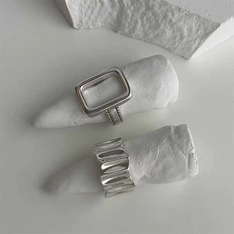 Conjunto de anillos geométricos cuadrados huecos de Color plateado con personalidad para hombre, anillos de acero inoxidable con ondas irregulares Punk para mujer, joyería de roca: Verde