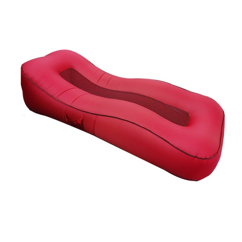 Top bærbar læg doven taske 100%  nylon vandtæt camping sovepose oppustelig luft sovesofa hangout liggestol laybag: Rød