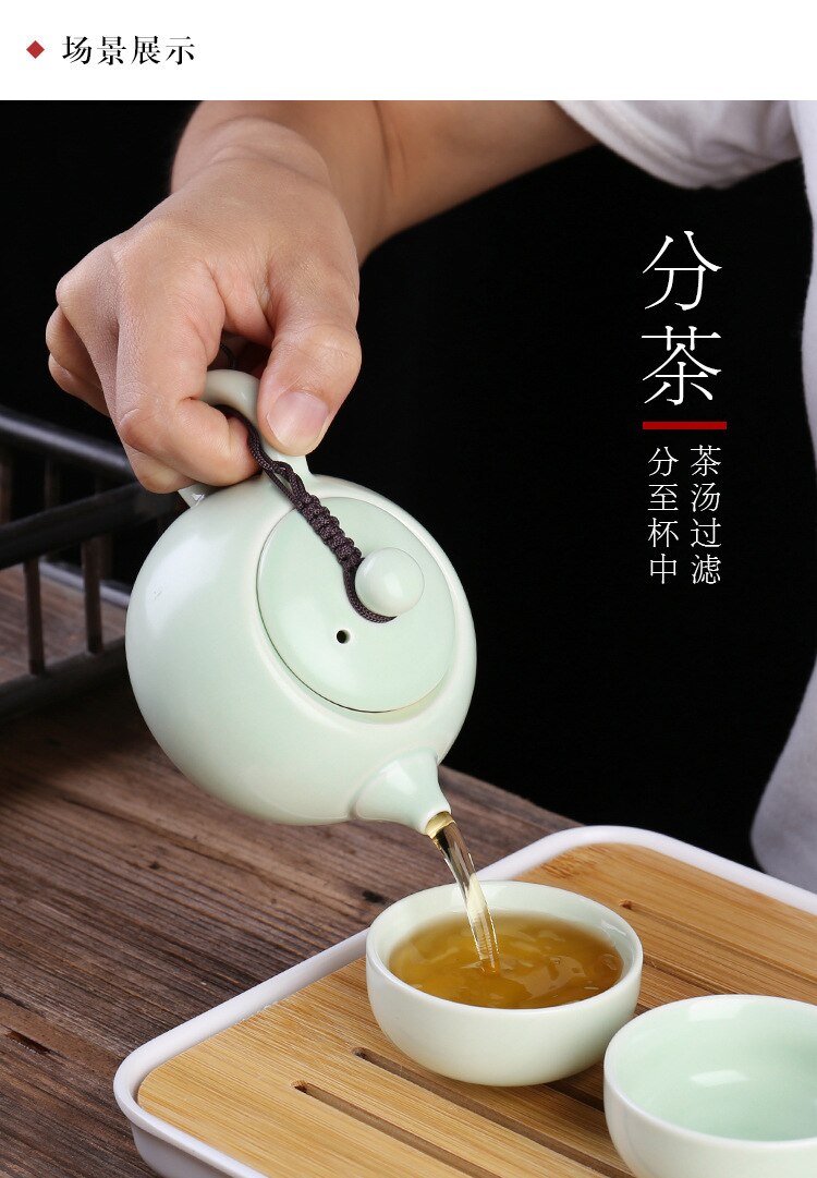Juego de té chino de viaje, tetera de cerámica portátil de Kung Fu, tazas de té de porcelana, bolsa de té para ceremonia
