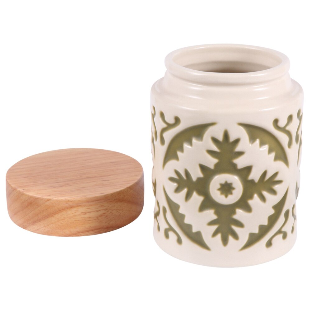 Ceramic Grain Canister Food Kitchen Sealed Storage Container Empty Storage Jar Dried Fruit Jar with Wooden Lid (Red): Green