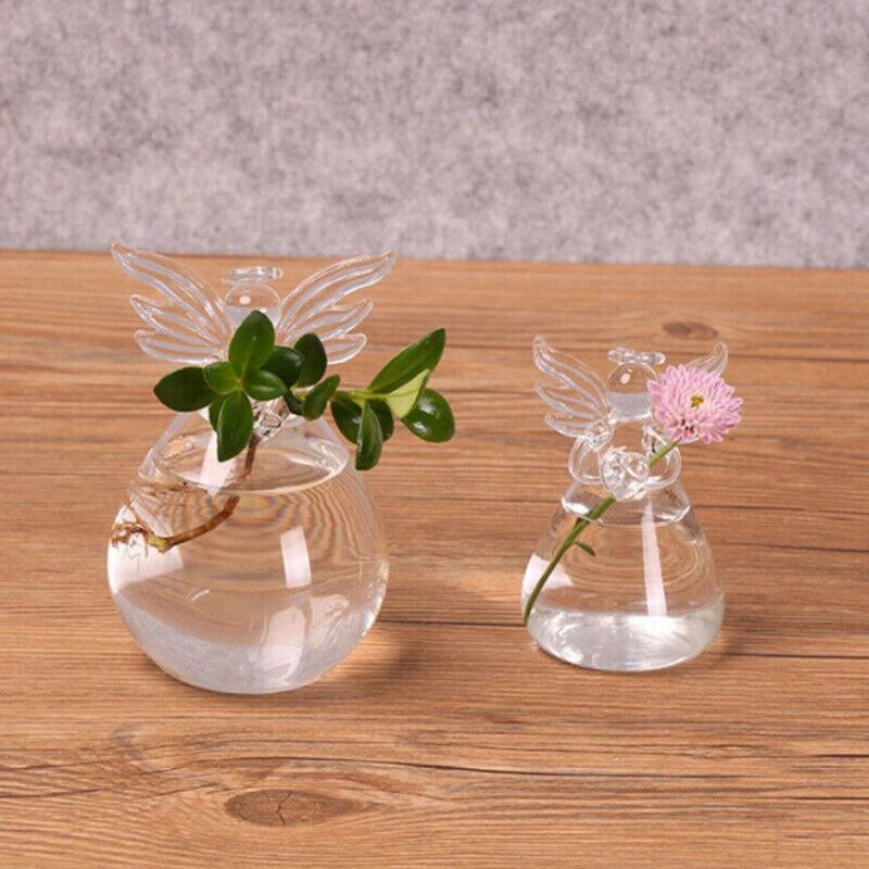 Jarrones transparentes con forma de Ángel de cristal, florero colgante para planta con flor, decoración para hogar, oficina y boda, 1 Uds.