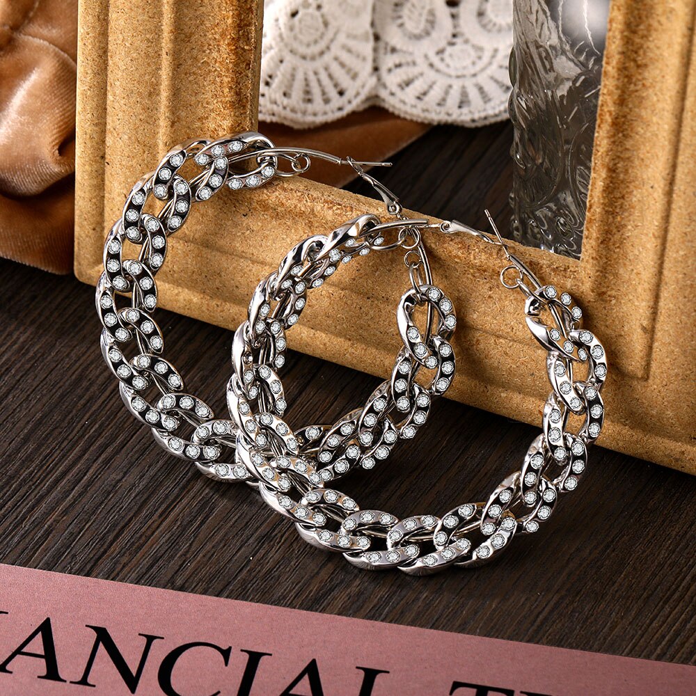 IPARAM Punk Gold Crystal Big Circle Hoop Earrings Retro Twist Geometric Circle Metal Earrings Statement Female Gothic Jewelry