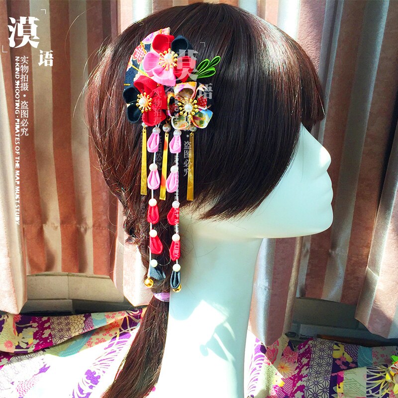 Estilo japonés hecho a mano flor de cerezo Clip para el pelo horquilla de adorno tocado clásico fotografía accesorios para el cabello nupcial
