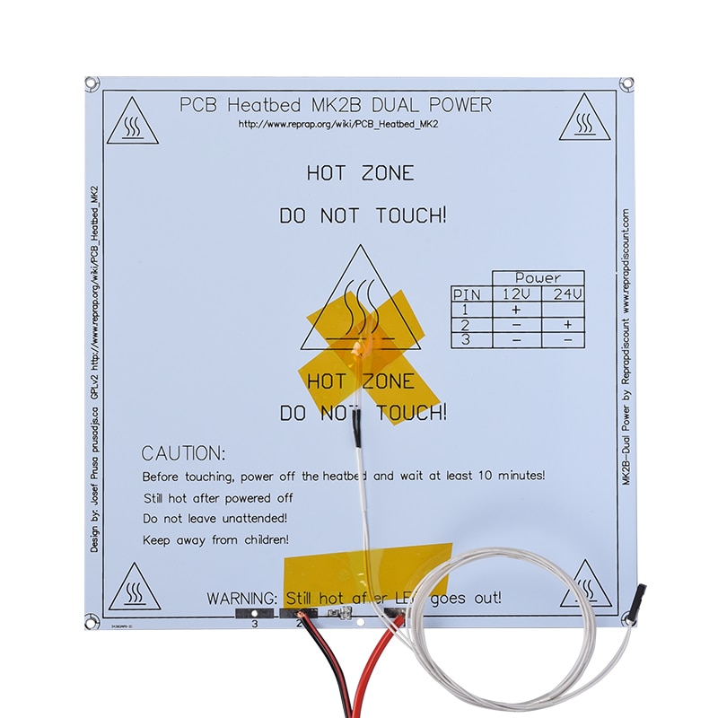 MK2B Heatbed 214 * 214*2mm with led and Resistor and cable Plate Mendel MK2A PCB Heatbed For 3D Printer