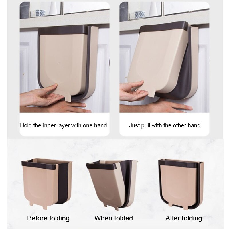 Bathroom Kitchen Waste Storage Folding Waste Bin with Drawer Cabinet Door Hanging Trash Bin Trash Can Foldable Trashcan HM018