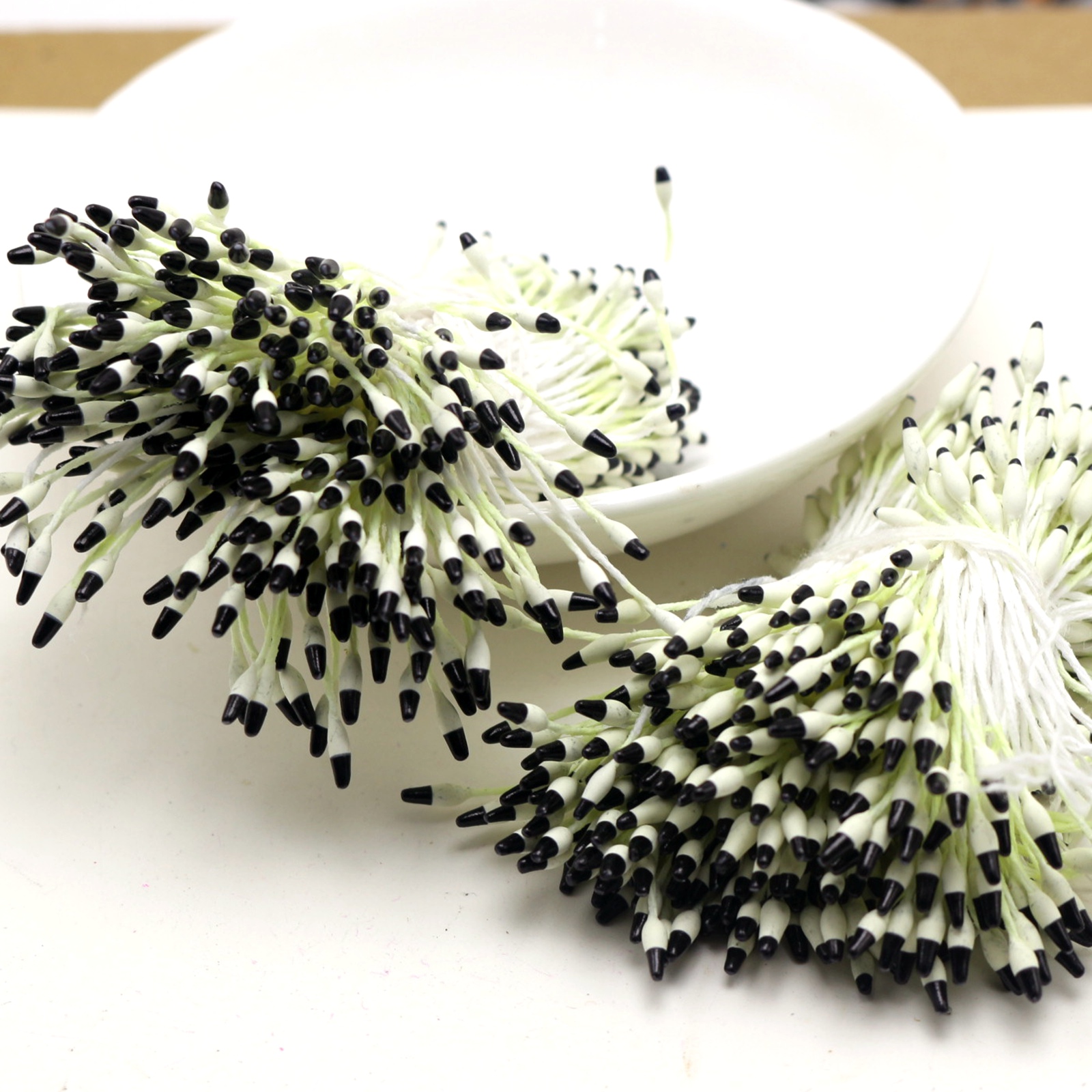 Hand-Made Artificial Flower Stamen para casamento, Pistil Cotton String, 560 Double Color: Preto