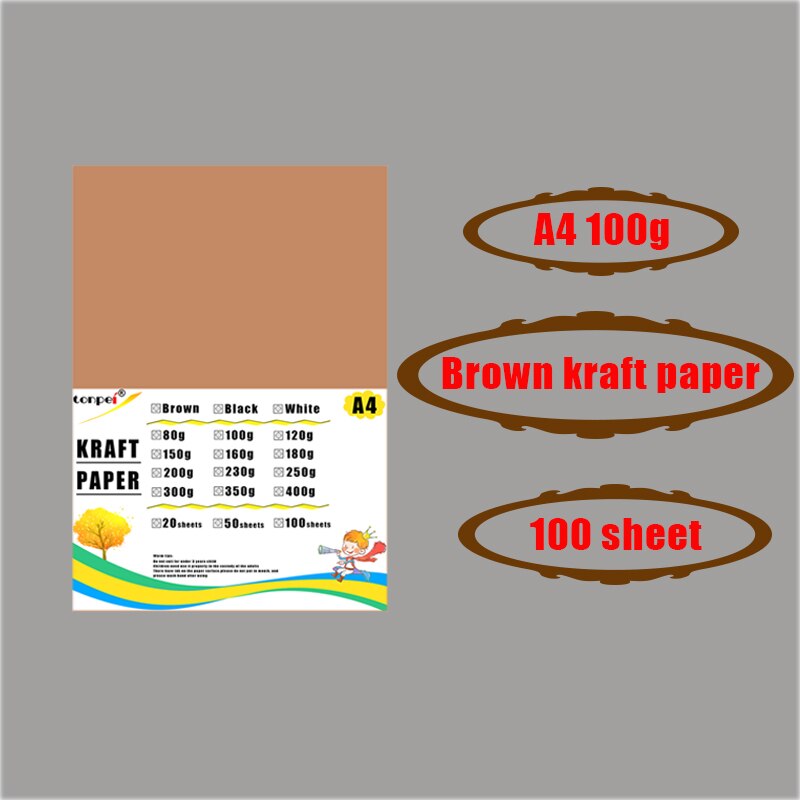 A4 Brown kraft paper Cardstock Paperboard Handmade DIY Package Watercolor Painting Origami crafts 20 50 sheets pack 80 200 300 g: 100g 100pcs