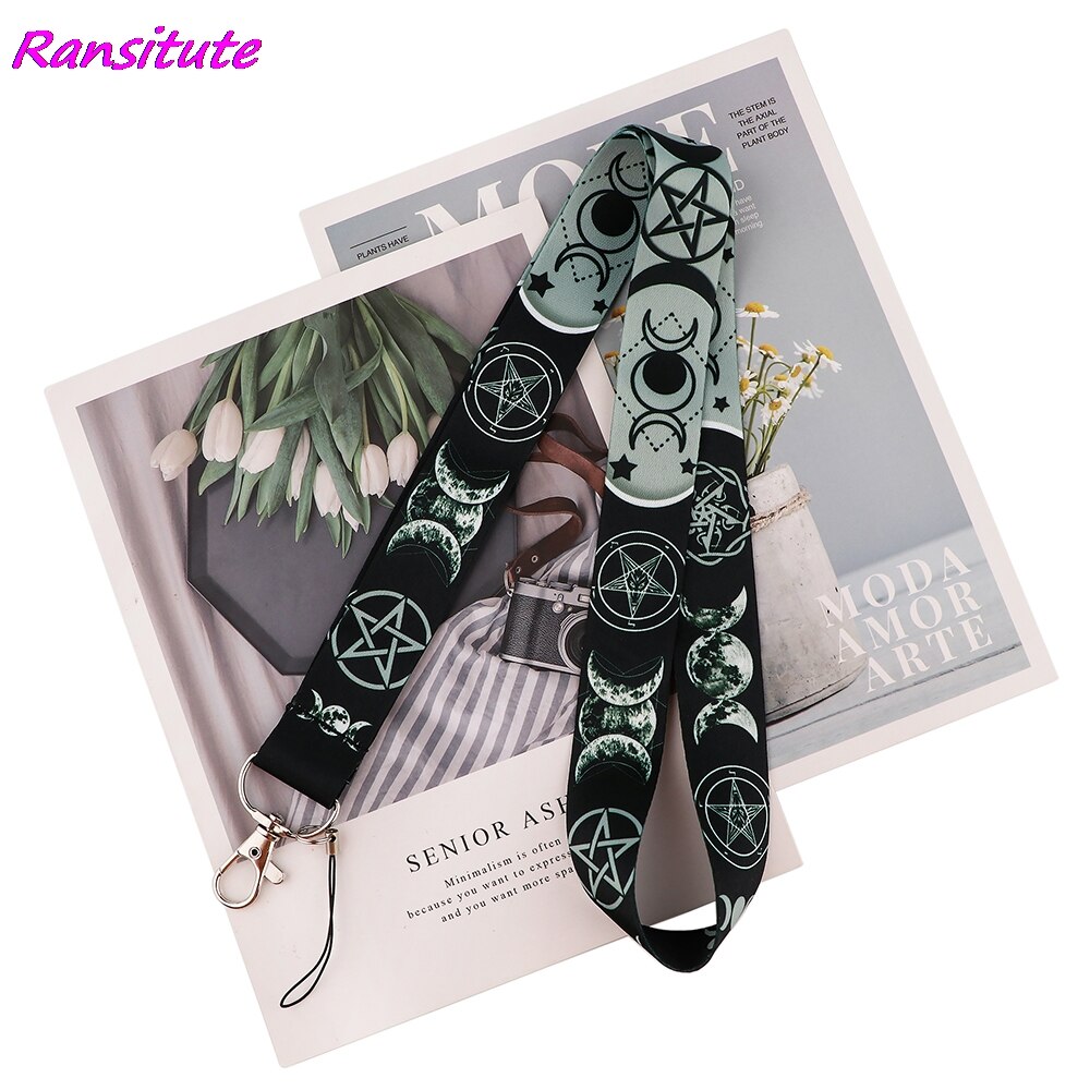 Ransitute R1795 Mond Symbol Keychain Stichworte Band Hals Lanyards Für Schlüssel Ich würde Karte bestehen Fitnessstudio Telefon USB Abzeichen Halfter DIY hängen Seil