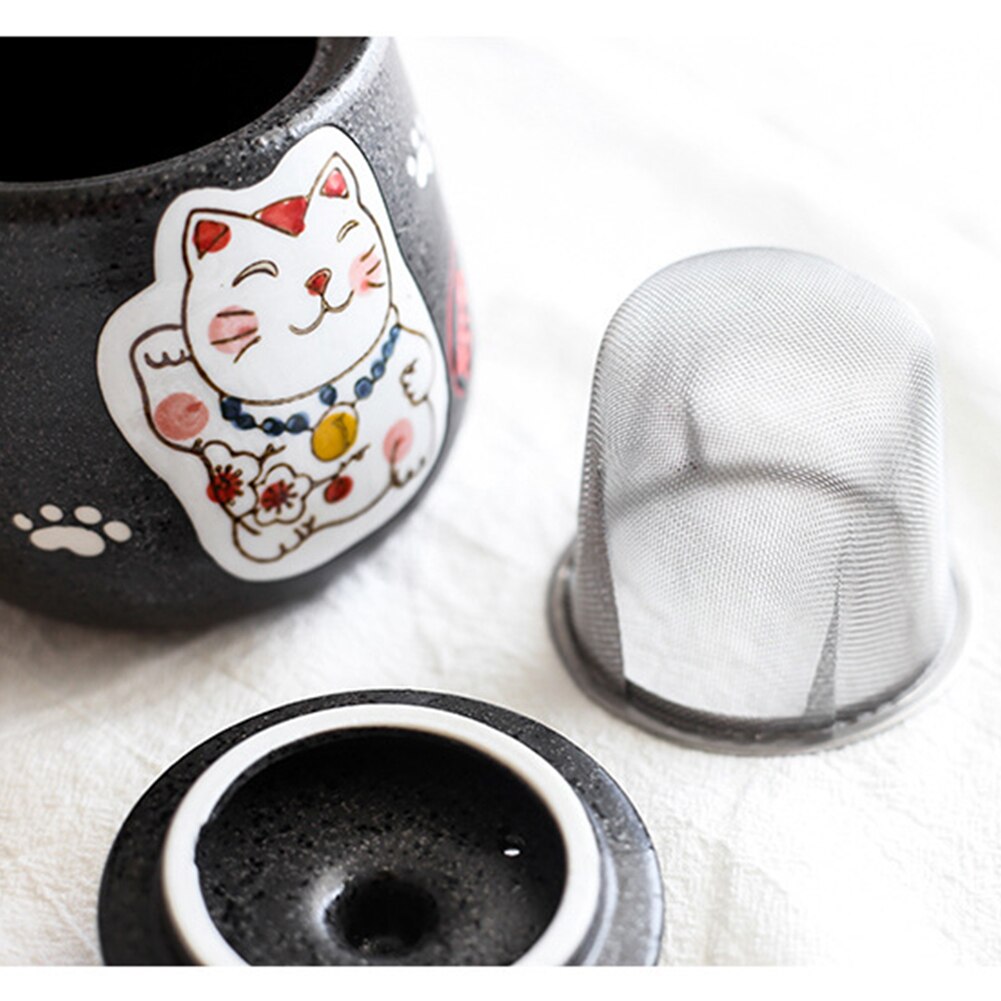 5 pçs design japonês gato sorte cerâmica pote de chá canecas kit com filtro decoração para casa para o aniversário de casamento presentes de natal