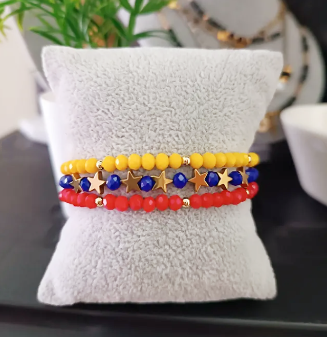 handmade Venezuela beaded bracelet, Venezuelan jewelry: Imitation Rhodium Plated