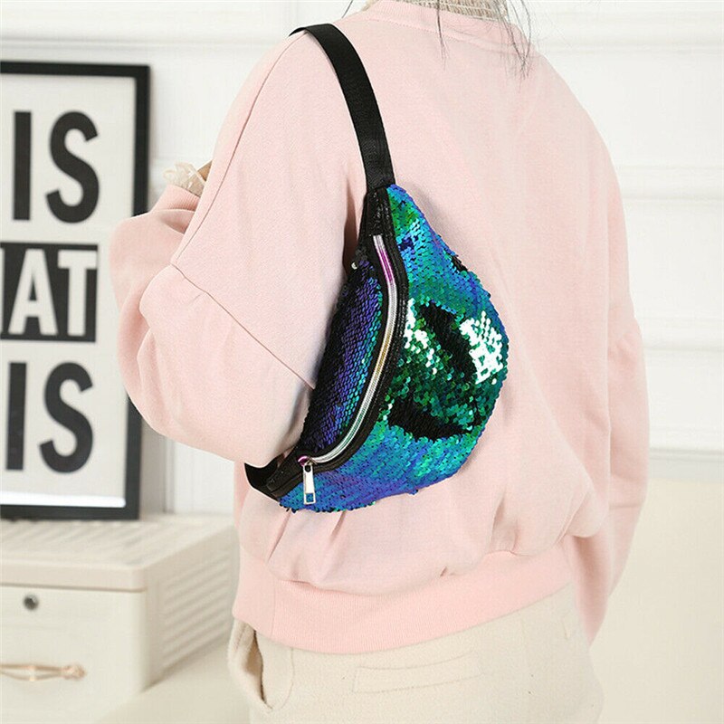 Saco da cintura feminina cinto nova marca pu glitter lantejoulas à prova dunisex água peito bolsa unissex fanny pacote cintura das senhoras sacos de barriga bolsa