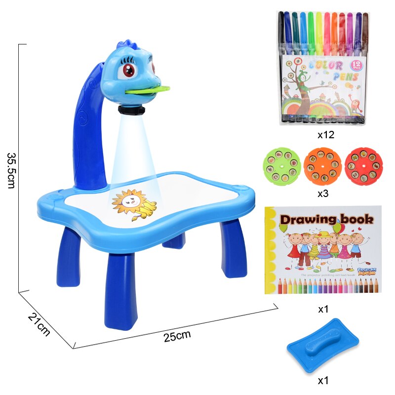 Children Led Projector Art Drawing Table Light Toy Kids Painting Board Desk Crafts Educational Learning Paint Tools Toys For Gir: A Blue with box