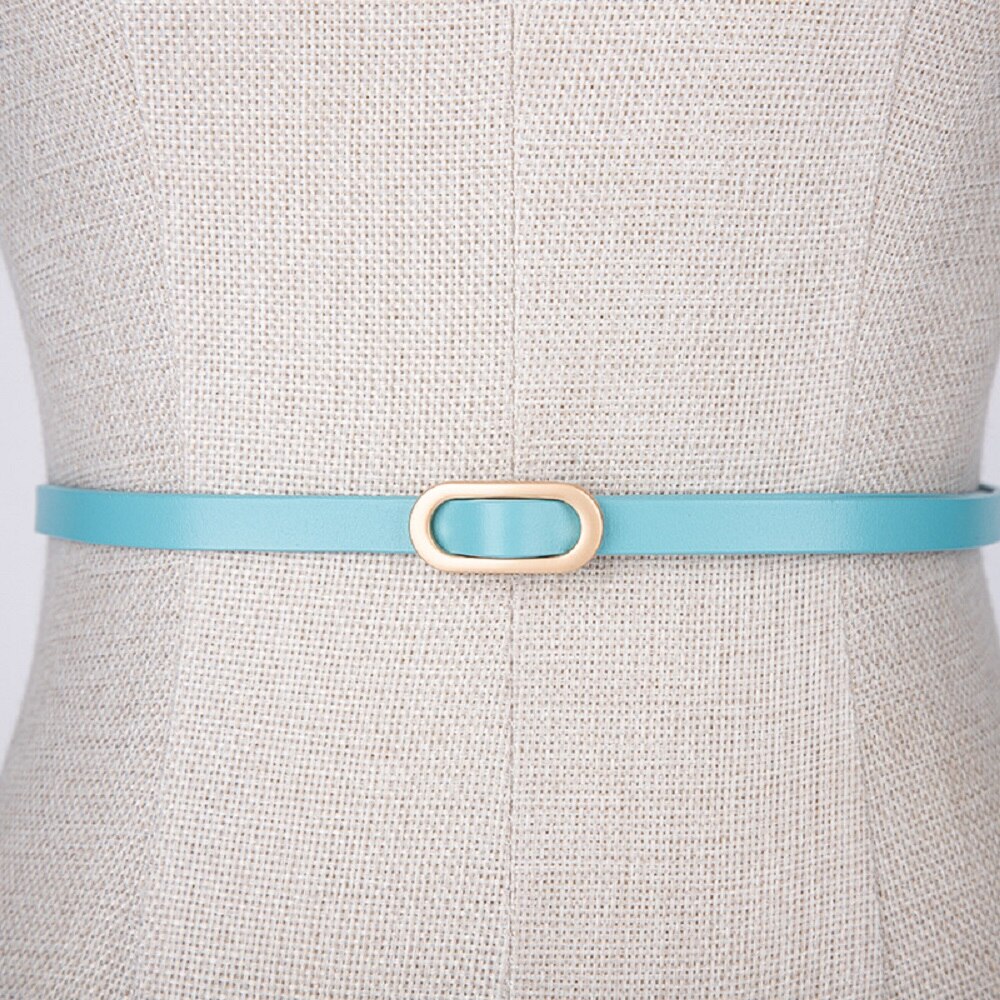1Pc Vrouwen Pak Dunne Riem Vierkante Gesp Effen Kleur Koeienhuid Riemen Voor Vrouwen Jurk Trui Tailleband: light blue