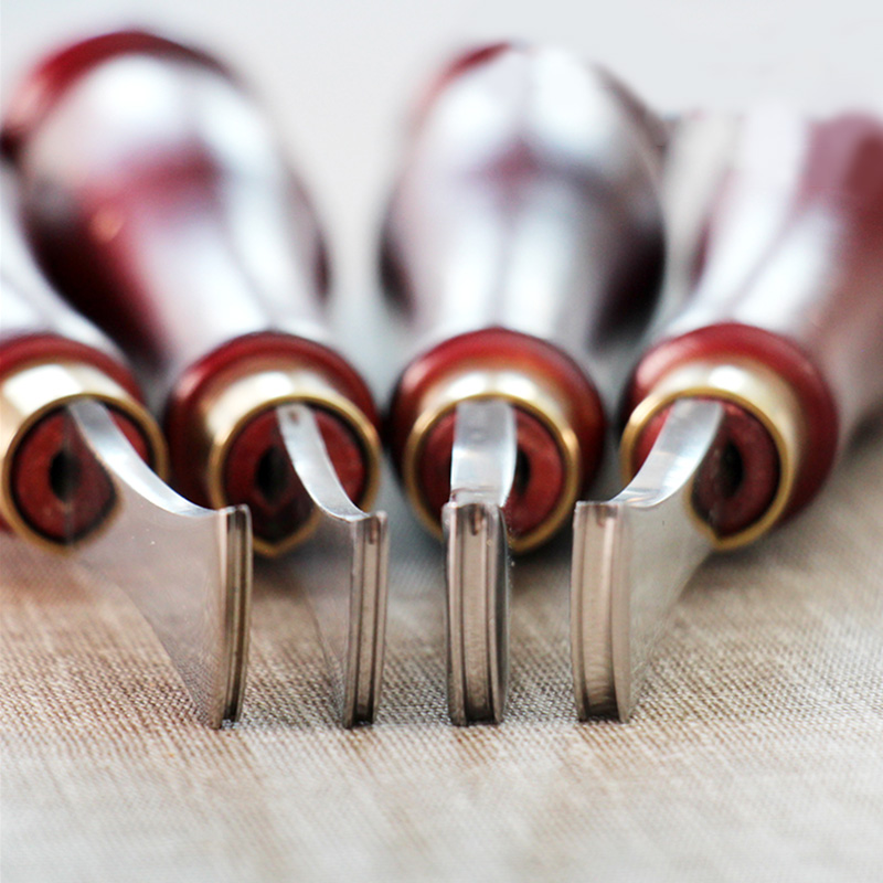 Leather Edge Creaser Tool, Stainless Steel Shallow Slot Edge Linear Marking Crimping Working Wood Handle Tools for Leather Craft