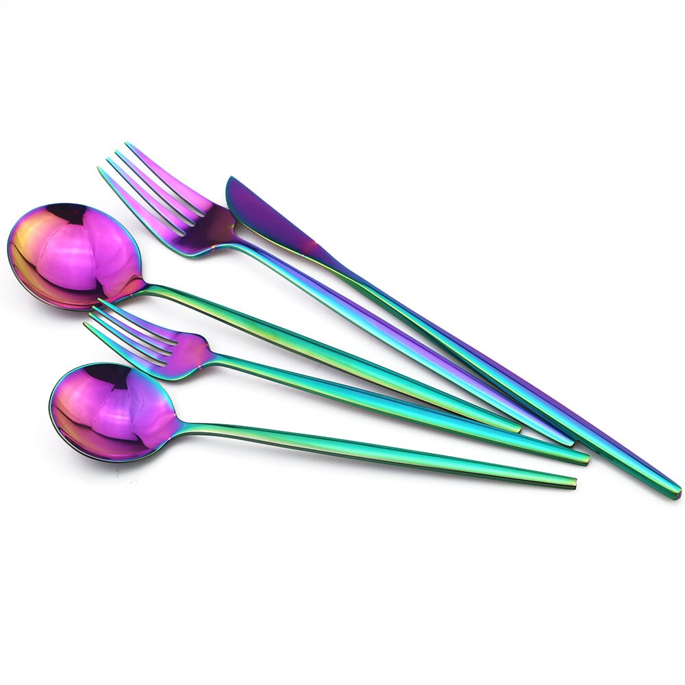 5 st lyxiga rainbow bestick set bestick set guld restaurang dessert gaffel bestick 304 rostfritt stål servis silver set