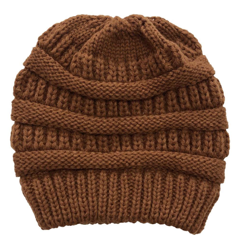 Cola de Caballo cruzada desmontable con botón para mascarilla, gorro de punto con apertura trasera, hilo de lana cálido, , producto