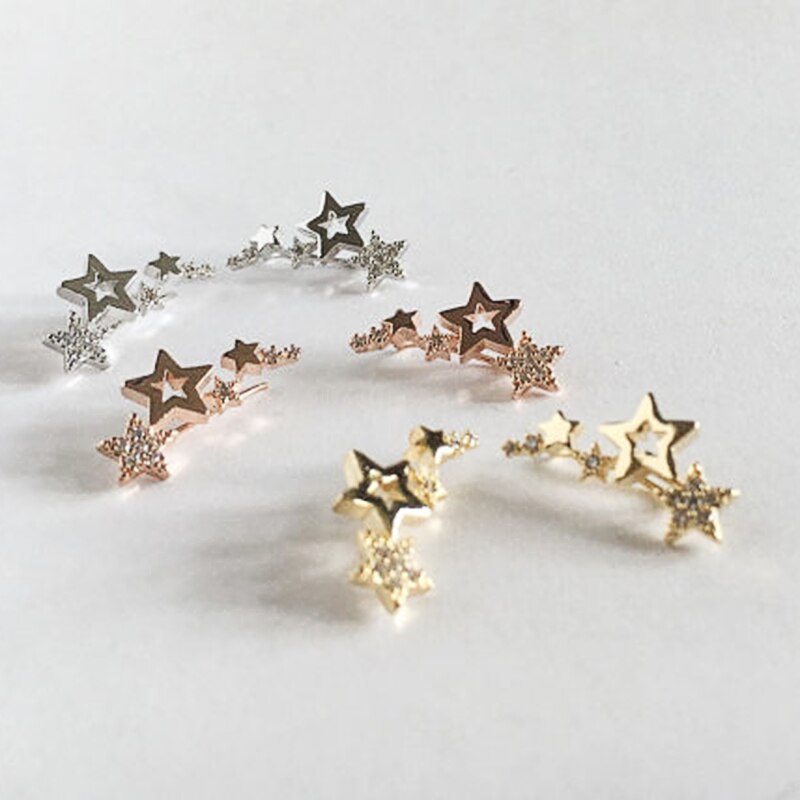 Pendientes de tuerca con forma de estrella para mujer, aretes de Zirconia blanca brillante, exquisita perla geométrica cuadrada de estrella, joyería de