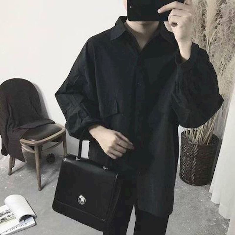 Skjorte mænd efterår langærmet mørk hong kong version af abstinenslinjen løs harajuku tooling jakke mandlig kunst: S