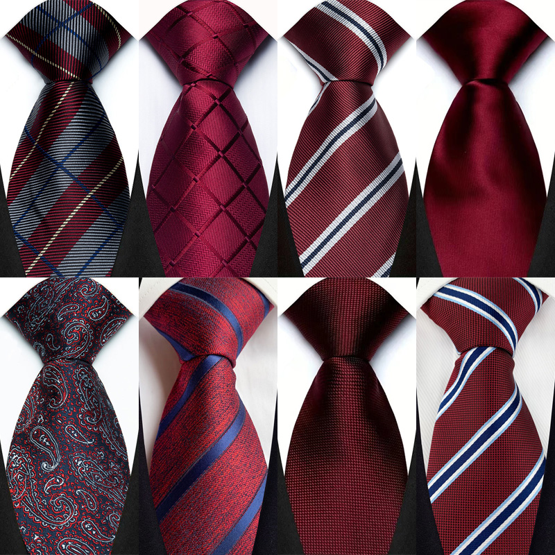 Cravate de luxe pour hommes, 8CM, couleur rouge, rayures à pois, couleur unie, Paisley, pour marié, tissée en Jacquard, pour fête d'affaires et de mariage