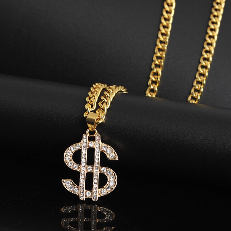 UNS Dollar Geld Anhänger Halsketten Gold Farbe Lange Kette Halskette Männer Frauen Zubehör Halskette Hip Hop Schmuck: Default Title