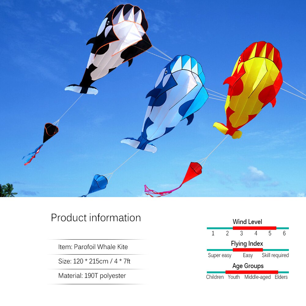 3D Kite Huge Frameless Soft Parafoil Giant Whale Flying Kite Outdoor Beach Fun Sports 3D large whale kite for Kids