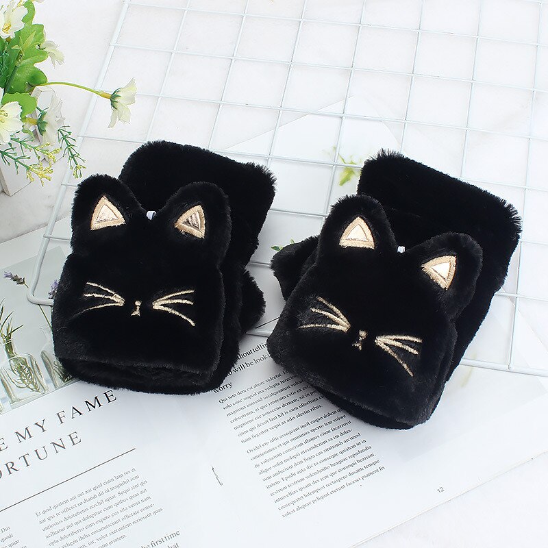 Kinder Mädchen Halbe Finger Flip Fäustlinge Plüsch Dicken Fahren Handschuhe Nette Katze Touchscreen Handschuhe für Mädchen Winter Warme Handschuhe