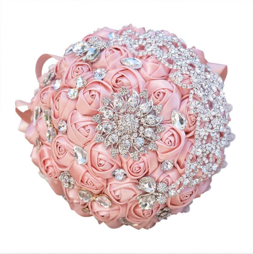 JaneVini Luxe Handgemaakte Satin Rose Bruidsboeketten Diamant Kristal Bruid Holding Bruiloft Bloemen Ramo Novia Flor Kunstmatige: Same as Picture