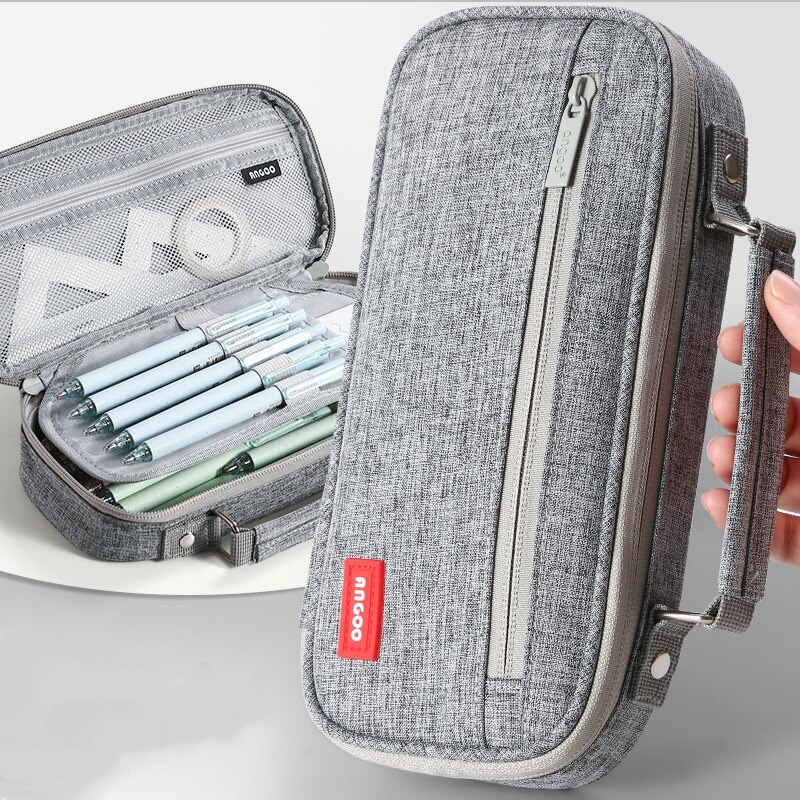 Draagbare Canvas Etui School Briefpapier Opbergtas Grote Capaciteit Pen Case Effen Kleur Pen Zak Leuke Cosmetische Tas Girlgift: Angoo Single A2