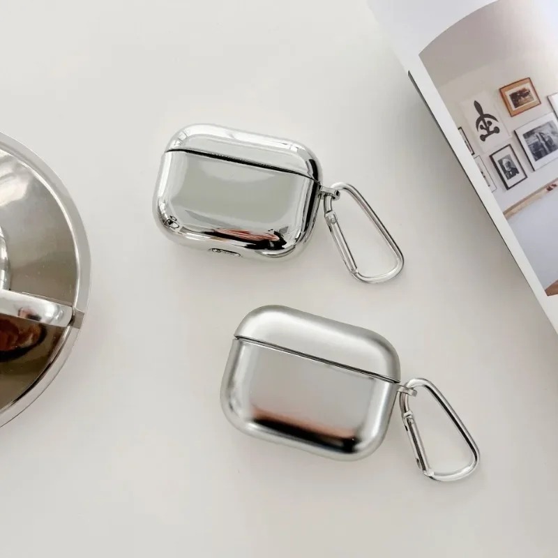 Electroplate Earphone Case For Airpods 1 2 3 Pro Protective Cover For Apple For Airpods Pro Case Silver Metal with Keychain Box