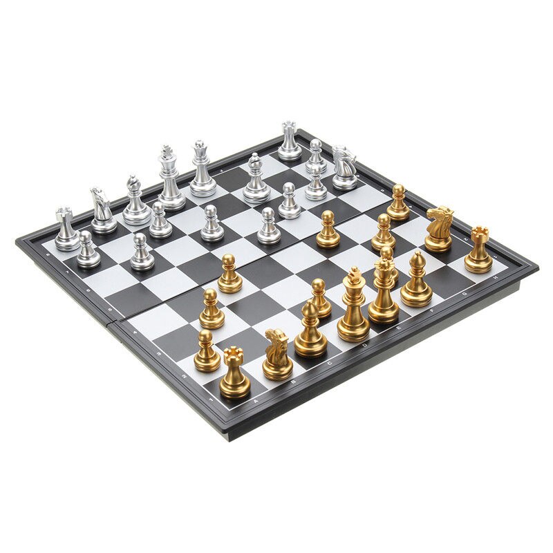 Jeu d'échecs argent or pièces pliant magnétique pliable conseil contemporain ensemble Fun famille jeux de société noël: Default Title