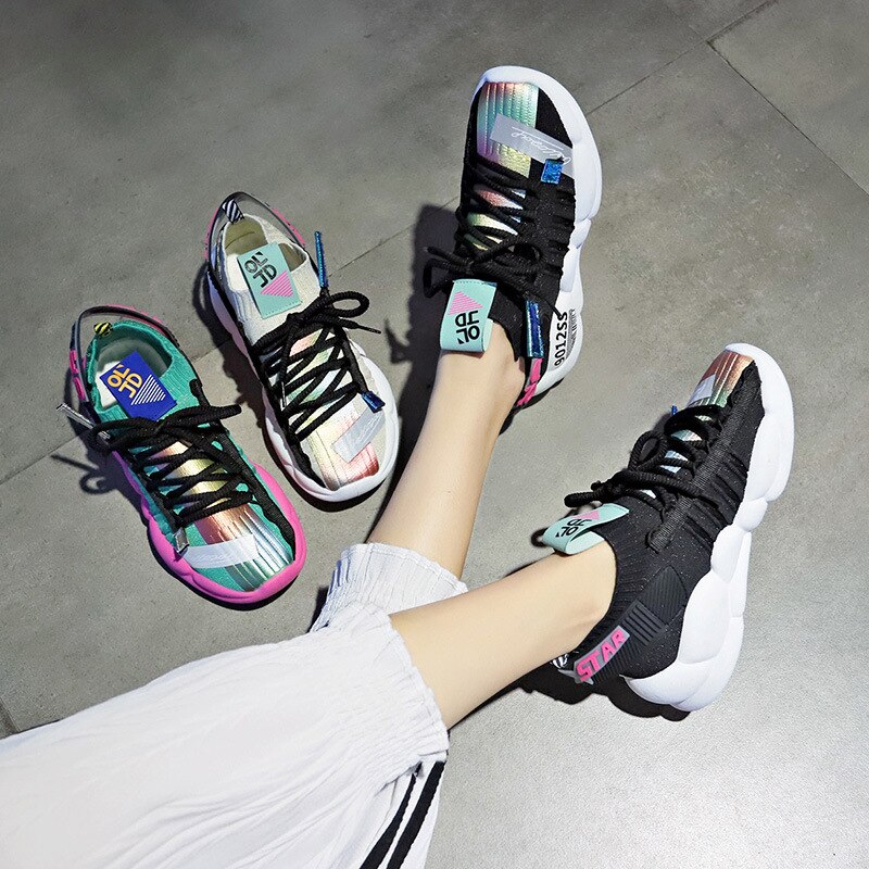 neue Stilvolle Frau Laufschuhe Zunehmende 4CM eins Hohe Ferse Turnschuhe Frauen Höer Plattform Atmungsaktive Sport gehen Mädchen