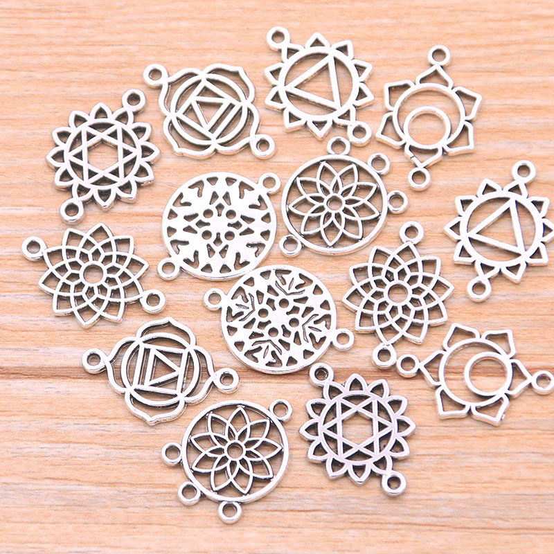 Pulchritude 30 Pcs Mix 8 Stijlen Foto Kleur Zinklegering Retro Hangers Poreuze Connectors Linker Voor Diy Charm Sieraden Accessoire: 1E01-08
